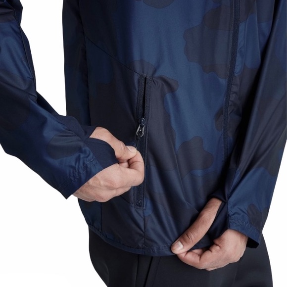 ❌ SOLD ❌ NEW Mens Navy Camouflage Windbreaker Hood Zip Jacket All in Motion L - Picture 4 of 9